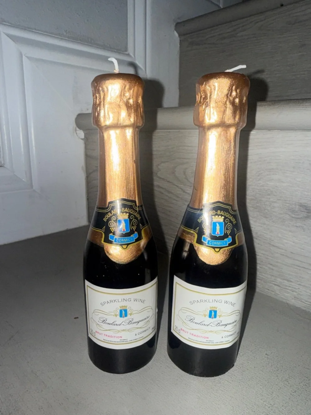 Metallic Gold Mini Champagne Bottle Candles - Pair
